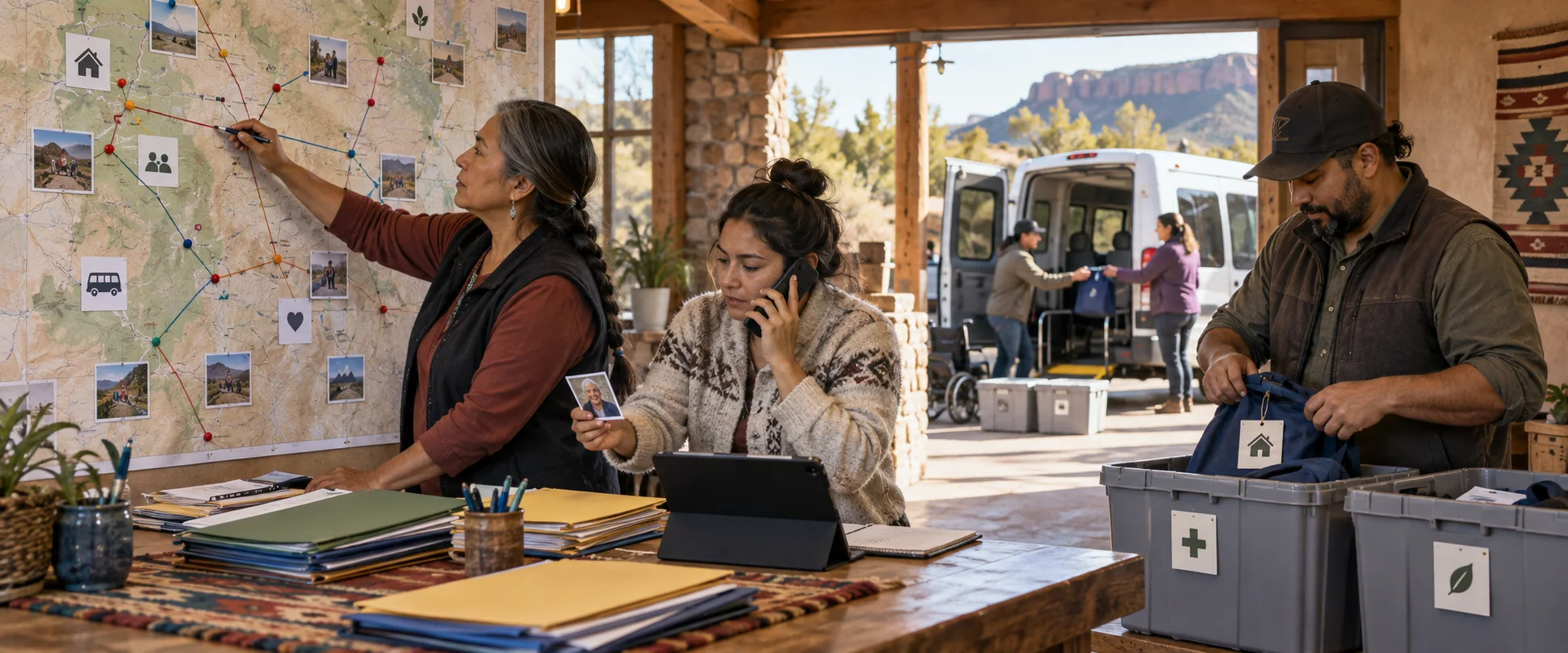 Team coordinating care routes, services, and community resources
