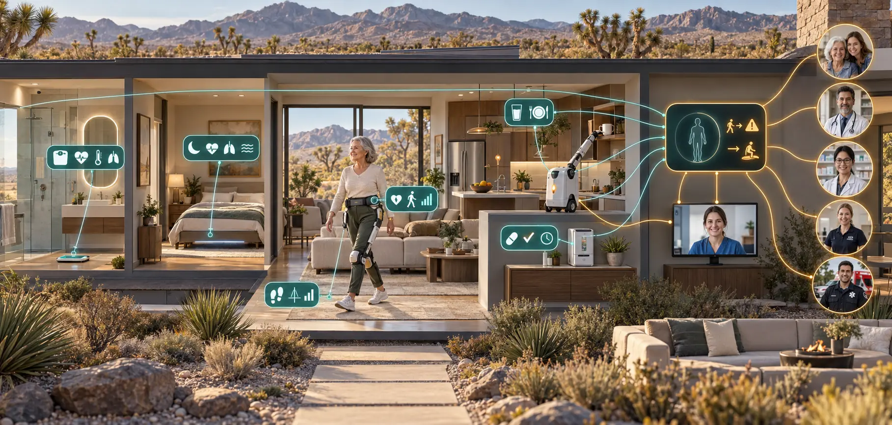 An older adult living independently in an intelligent, adaptive home
